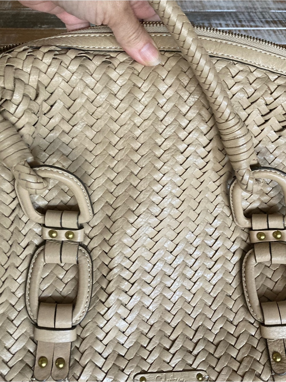Cole Haan Woven Leather Tote in Beige